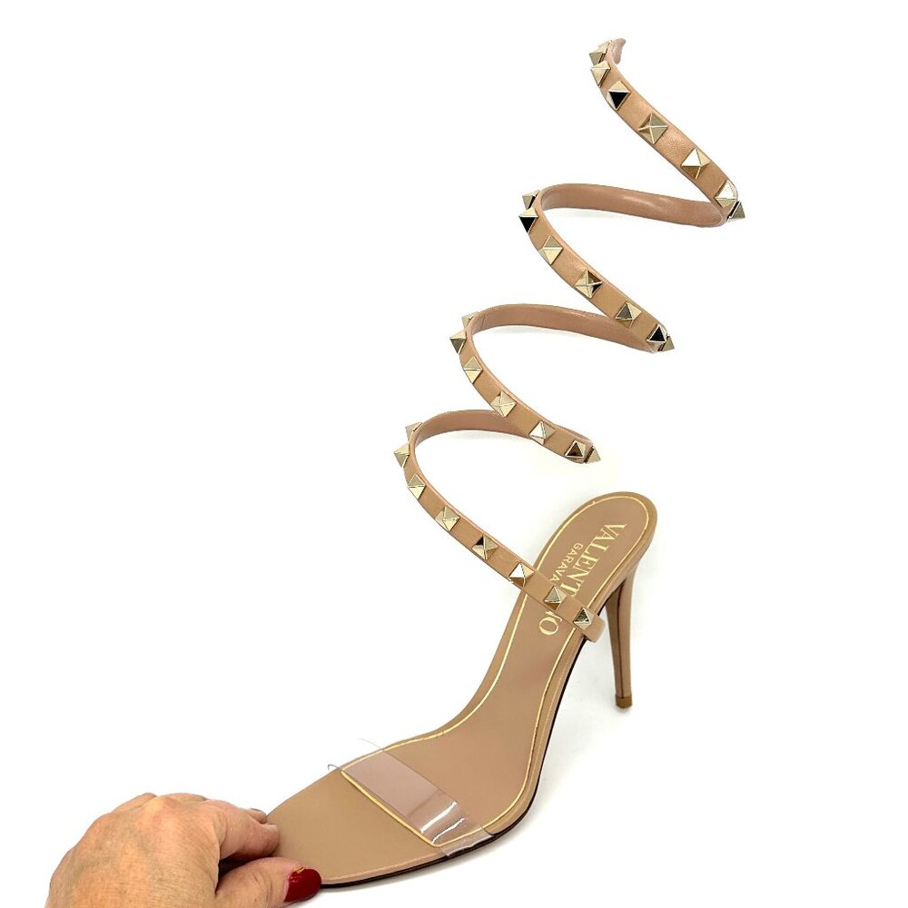 Valentino Rockstud Studded PVC Leather Wrap Strap Heels Sandals Shoes - Picture 8 of 16